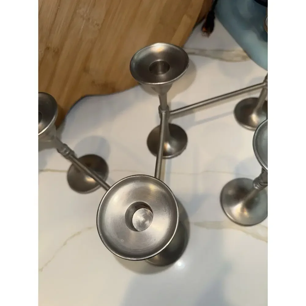 Pottery Barn Five Pillar Candelabra Pewter Silver Candle Holder 28 Inches